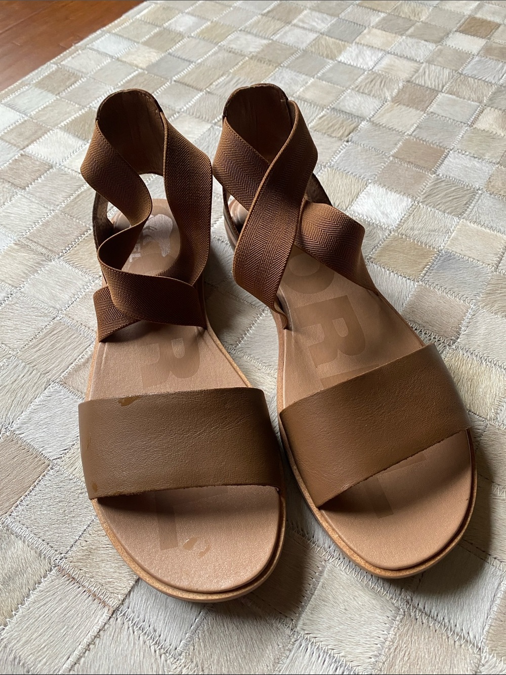 Sorel Brown Crisscross Elastic Wrap Sandals